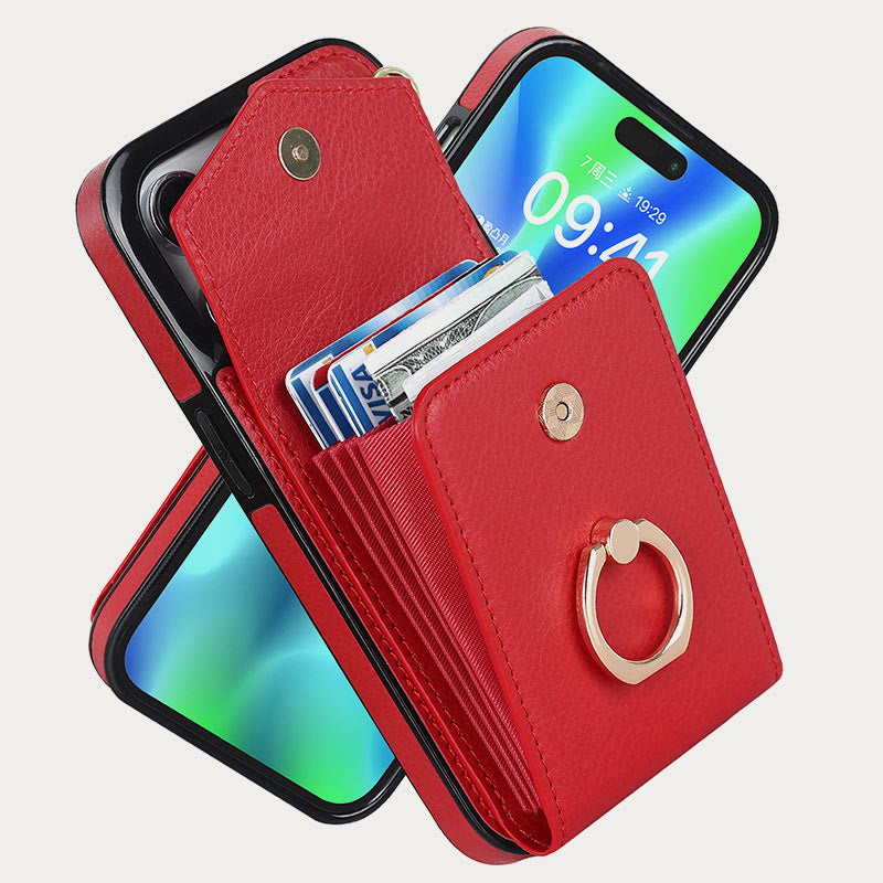 Brieftaschen-Telefonhülle für iPhone, lässig, Leder, Schnalle, Kartenhalter