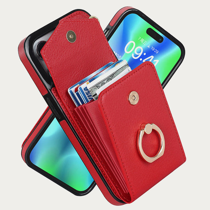 Brieftaschen-Telefonhülle für iPhone, lässig, Leder, Schnalle, Kartenhalter