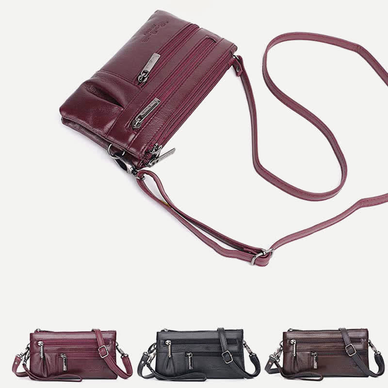 Clutch-Geldbörse für Damen, mehrere Taschen, Echtleder-Geldbörse mit Umhängegurt