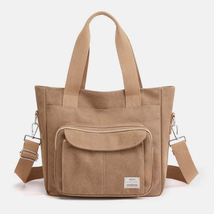 Damen Handtasche aus Canvas mit Griff und mehreren Taschen, Umhängetasche, Schultertasche, Tote, Geldbörse