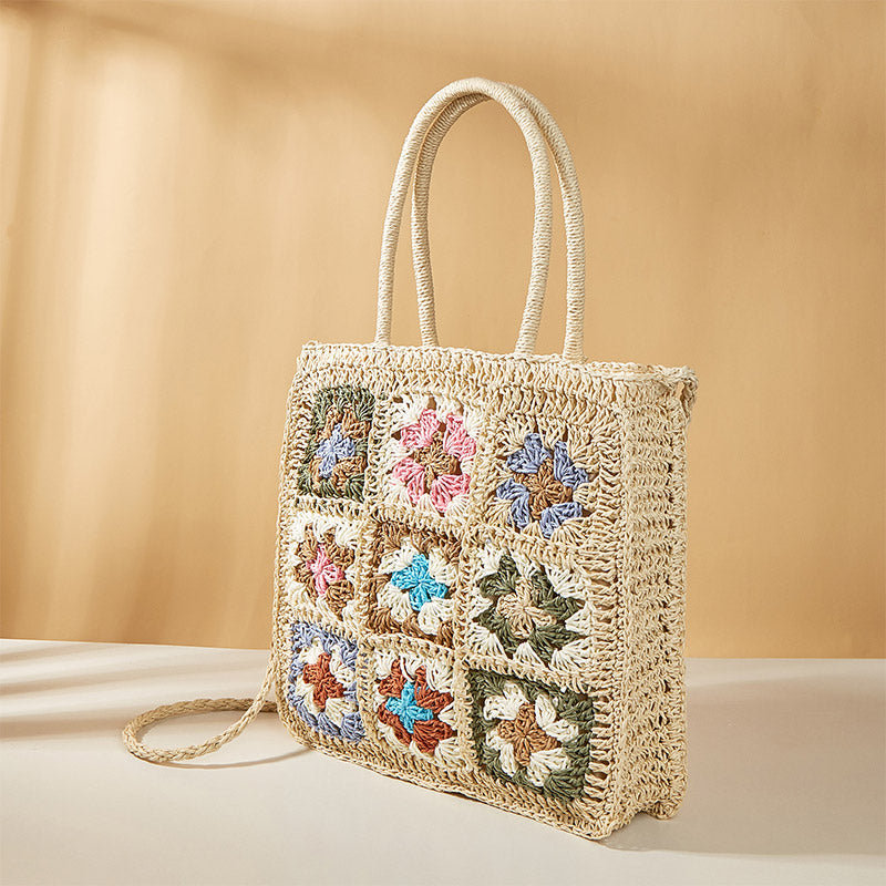Blumenmuster Sommer Handtasche Stroh handgewebte Schultertasche Crossbody Geldbörsen