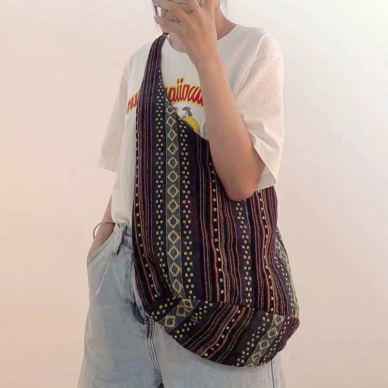 Große Jacquard Canvas Tote Stilvolle Student Umhängetasche für Frauen