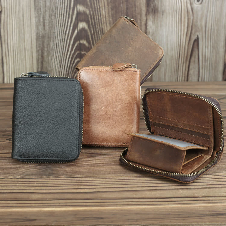 Retro Leder Geldbörse Multifunktionale Kleine Geldbörse mit Reißverschluss für Herren