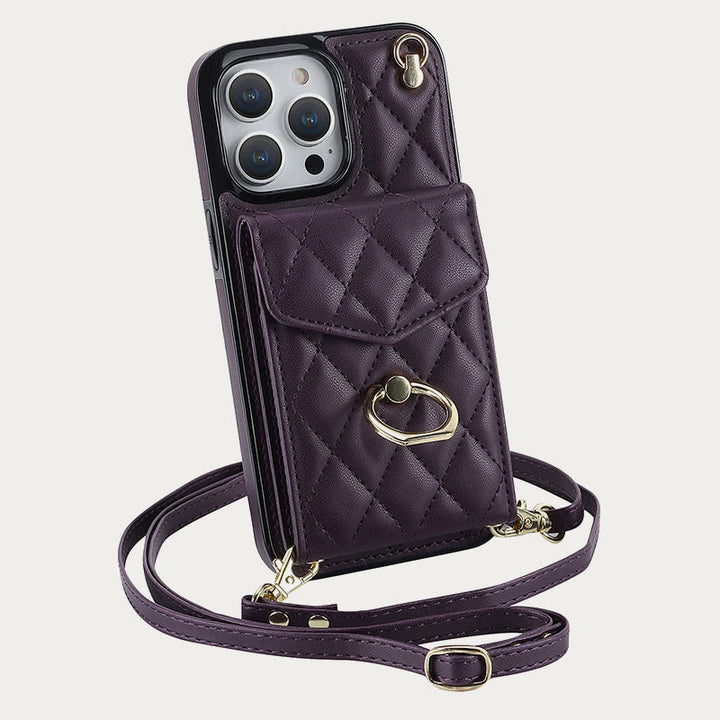 Handy-Geldbörsenhülle für iPhone 13/14/15 Funktionelle gesteppte Crossbody-Handyhülle