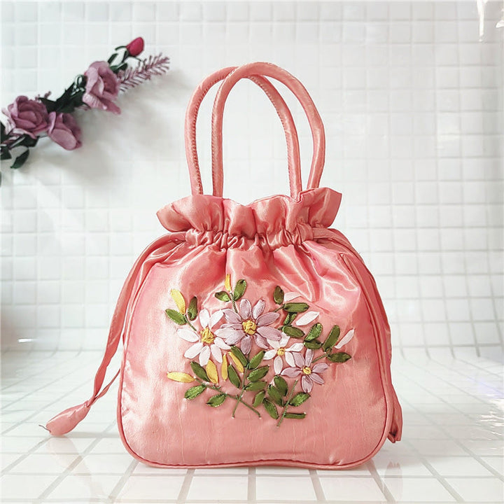 Clutch mit Blumenmuster und Kordelzug, Beuteltasche, Handtasche, Partytasche