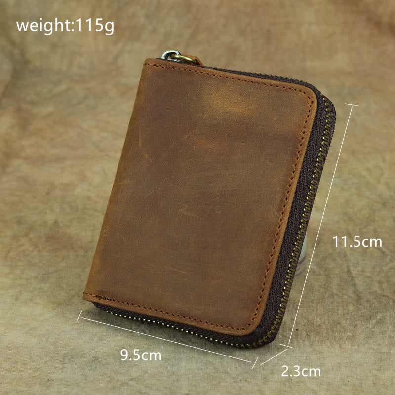 Retro Leder Geldbörse Multifunktionale Kleine Geldbörse mit Reißverschluss für Herren