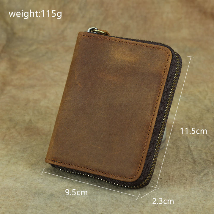 Retro Leder Geldbörse Multifunktionale Kleine Geldbörse mit Reißverschluss für Herren