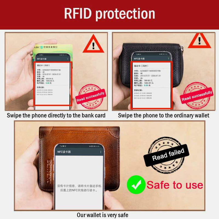 RFID Retro Dreifach faltbare Geldbörse aus echtem Leder