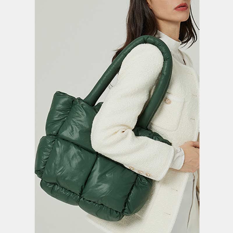 Gesteppte Puffer-Einkaufstasche mit großem Fassungsvermögen für Damen, weich gepolsterte Daunenhandtasche