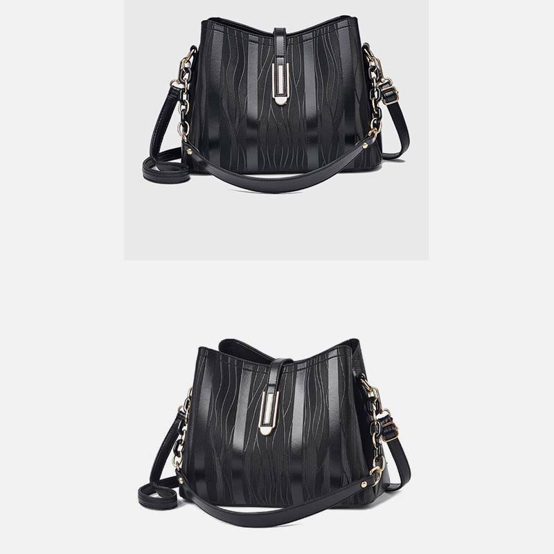 Handtasche mit Streifenmuster für Damen, groß, veganes Leder, Umhängetasche