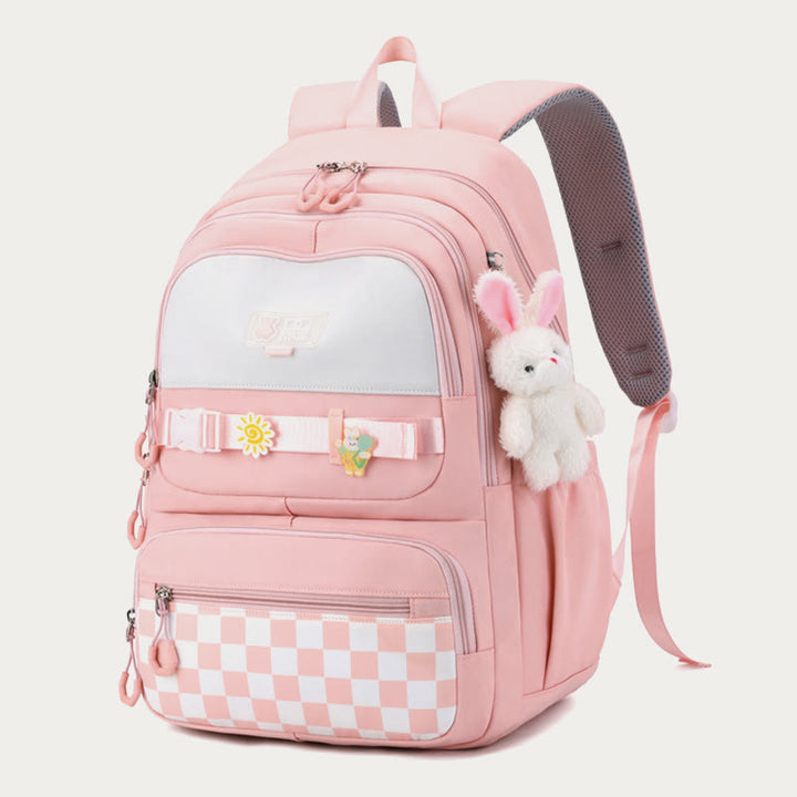 Rucksack für Damen, kariertes Muster, helle Farbe, einfache Schultasche