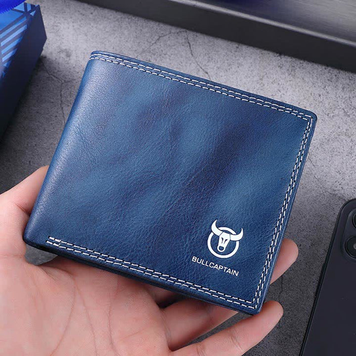 Ledergeldbörse für Herren, schmale, zweifach faltbare Ledergeldbörse mit RFID-Blockierung