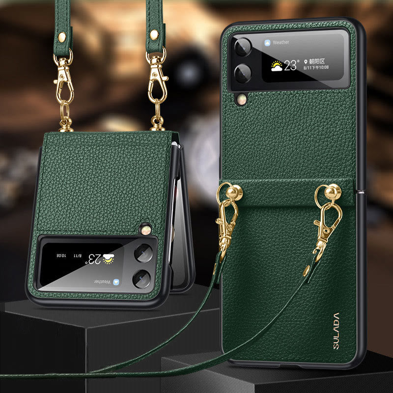 Crossbody Handyhülle Samsung Z Flip 4 Klappdisplay Leder Schutzhülle