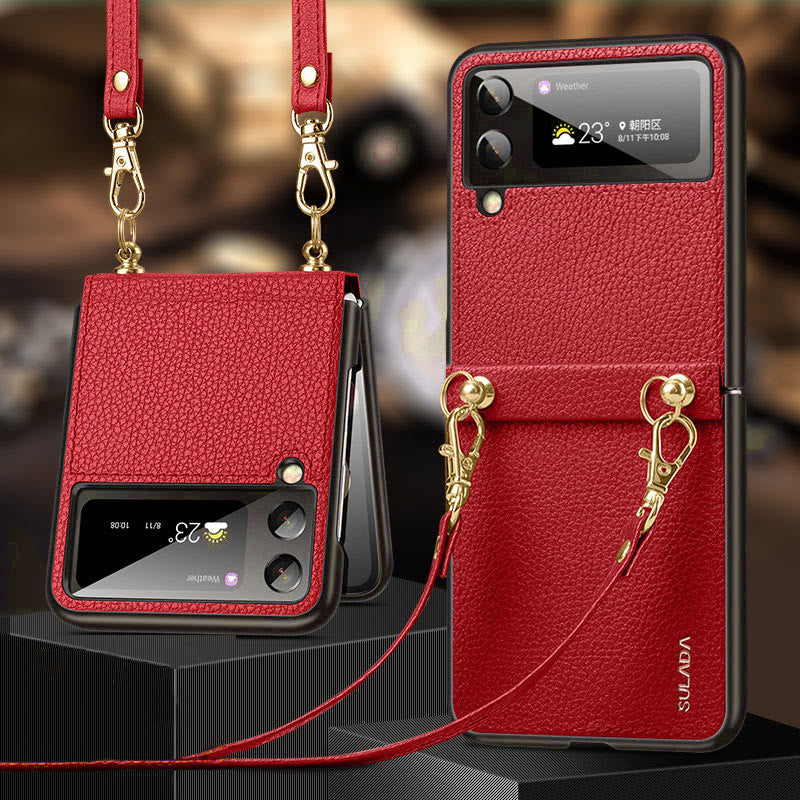 Crossbody Handyhülle Samsung Z Flip 4 Klappdisplay Leder Schutzhülle
