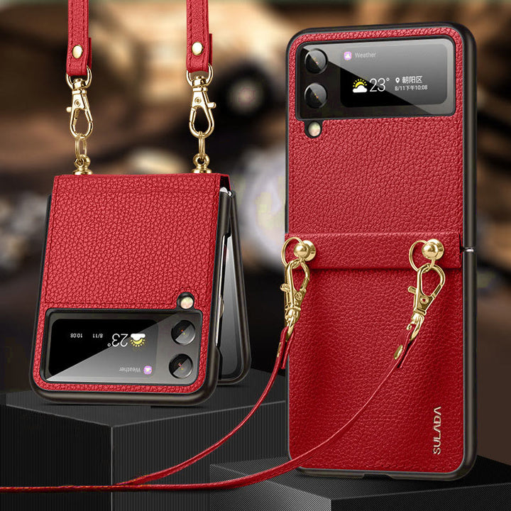 Crossbody Handyhülle Samsung Z Flip 4 Klappdisplay Leder Schutzhülle
