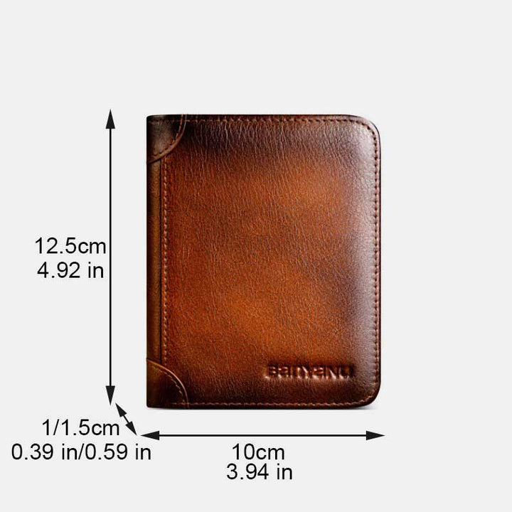 RFID Retro Dreifach faltbare Geldbörse aus echtem Leder