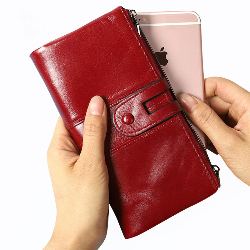 Lange Geldbörse aus echtem Leder mit RFID-Schutz für Damen