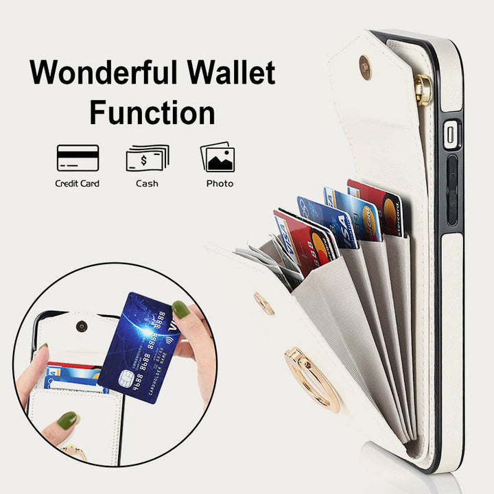 Brieftaschen-Telefonhülle für iPhone, lässig, Leder, Schnalle, Kartenhalter