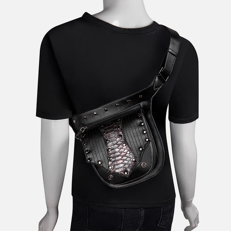 Steampunk Gürteltasche für Damen und Herren, Nietenleder, Hüfttasche