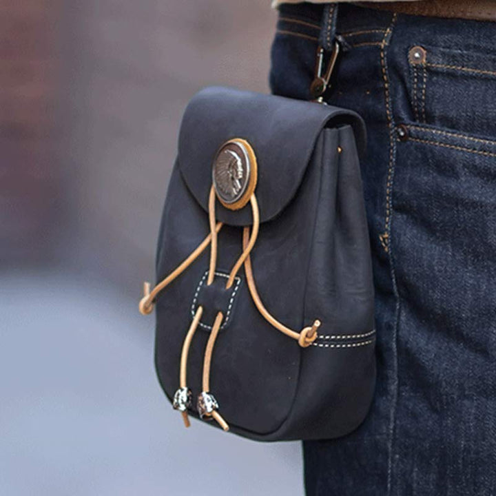 Echtes Leder Kordelzug Beutel Handtasche Hüfttasche Tragbare Brieftasche Gürteltasche
