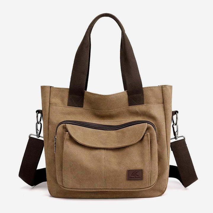 Damen Handtasche aus Canvas mit Griff und mehreren Taschen, Umhängetasche, Schultertasche, Tote, Geldbörse