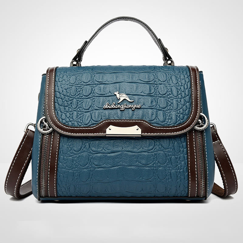 Handtasche mit Krokodil-Print für Damen, geräumige Umhängetasche aus PU-Leder