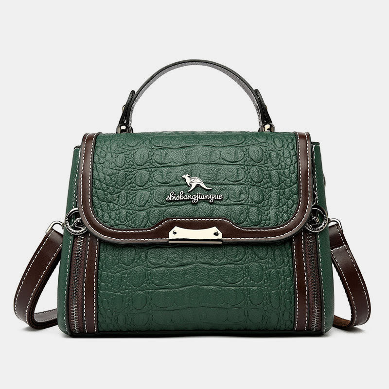 Handtasche mit Krokodil-Print für Damen, geräumige Umhängetasche aus PU-Leder