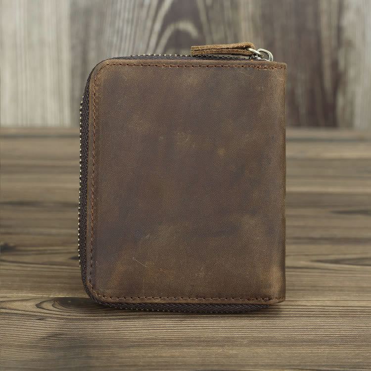 Retro Leder Geldbörse Multifunktionale Kleine Geldbörse mit Reißverschluss für Herren