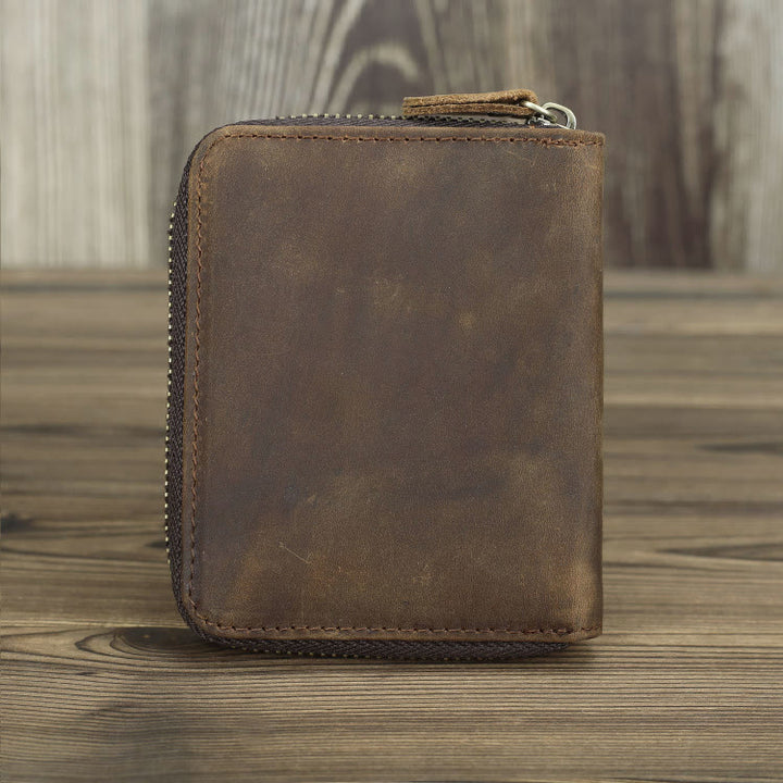 Retro Leder Geldbörse Multifunktionale Kleine Geldbörse mit Reißverschluss für Herren