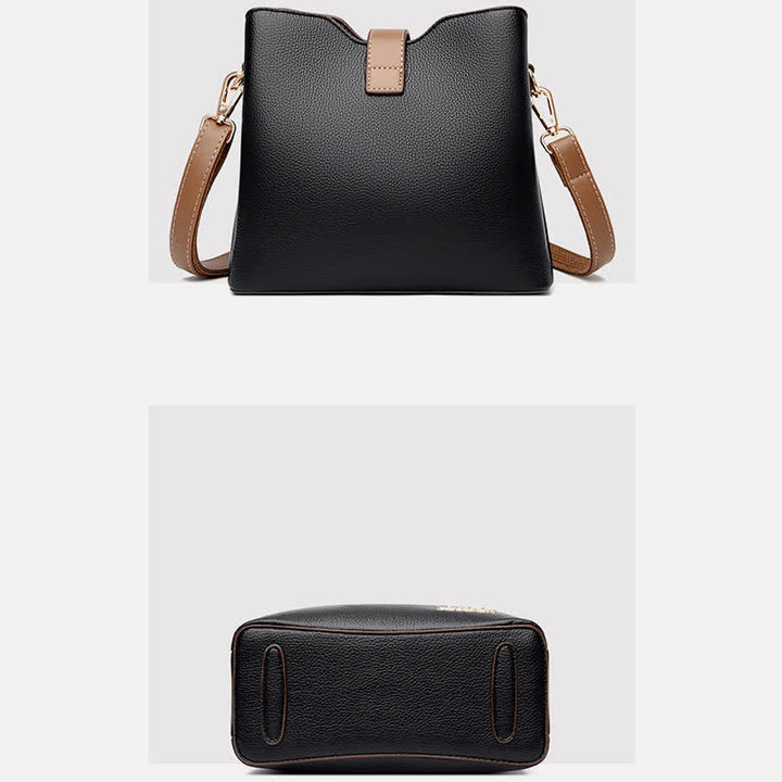 Kleine Umhängetasche mit drei Fächern für Damen, Schultertasche aus Leder
