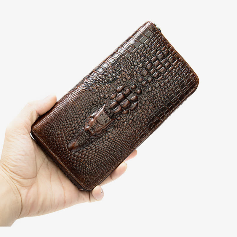 Herren Krokodil Print Brieftasche Business Echtes Leder Lange Geldbörse
