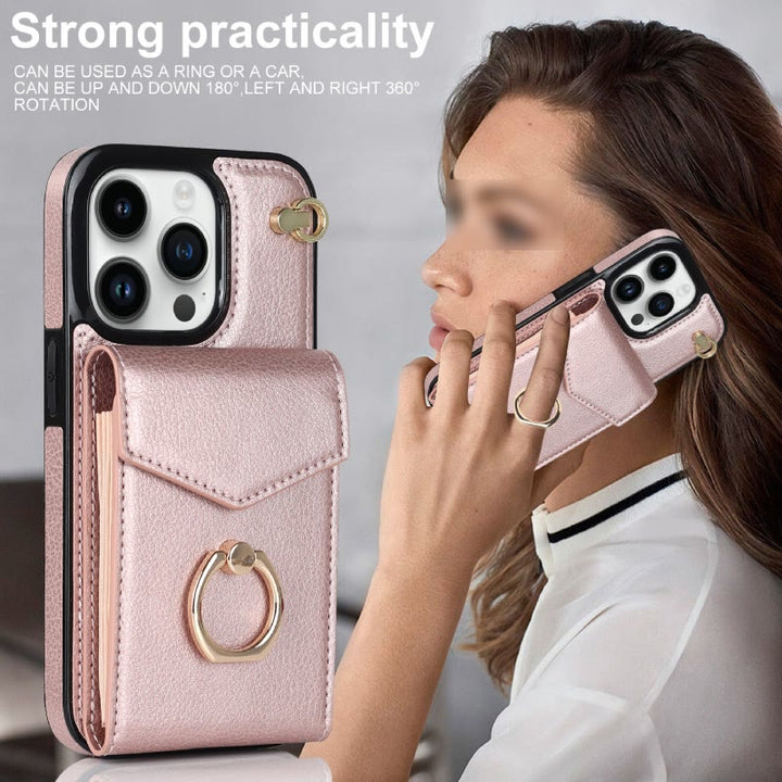 Brieftaschen-Telefonhülle für iPhone, lässig, Leder, Schnalle, Kartenhalter