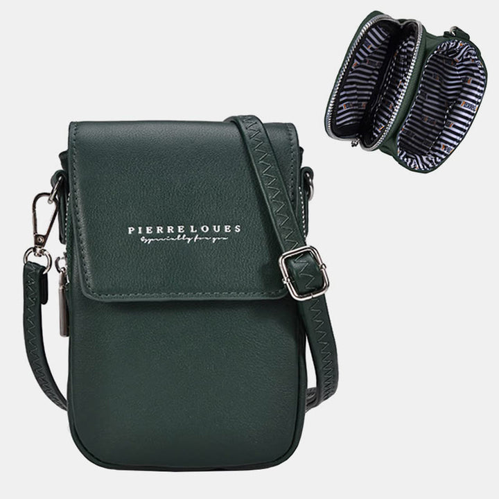 Mini-Telefontasche für Damen, Umhängetasche aus Leder mit zwei Fächern