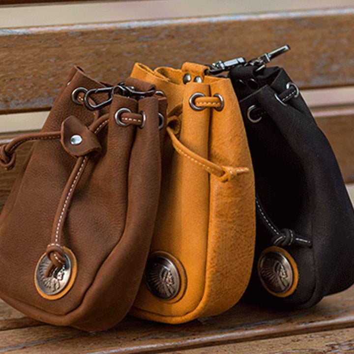 Retro Unisex Hüfttasche Kleine Kordelzug Leder Gürteltasche
