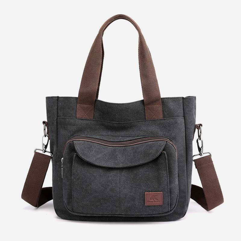 Damen Handtasche aus Canvas mit Griff und mehreren Taschen, Umhängetasche, Schultertasche, Tote, Geldbörse