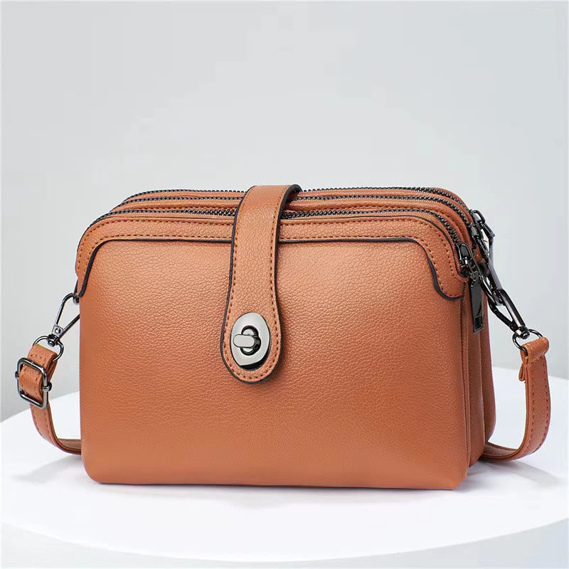 Ledertasche mit drei Fächern für Damen, große Kapazität, karierte Tasche