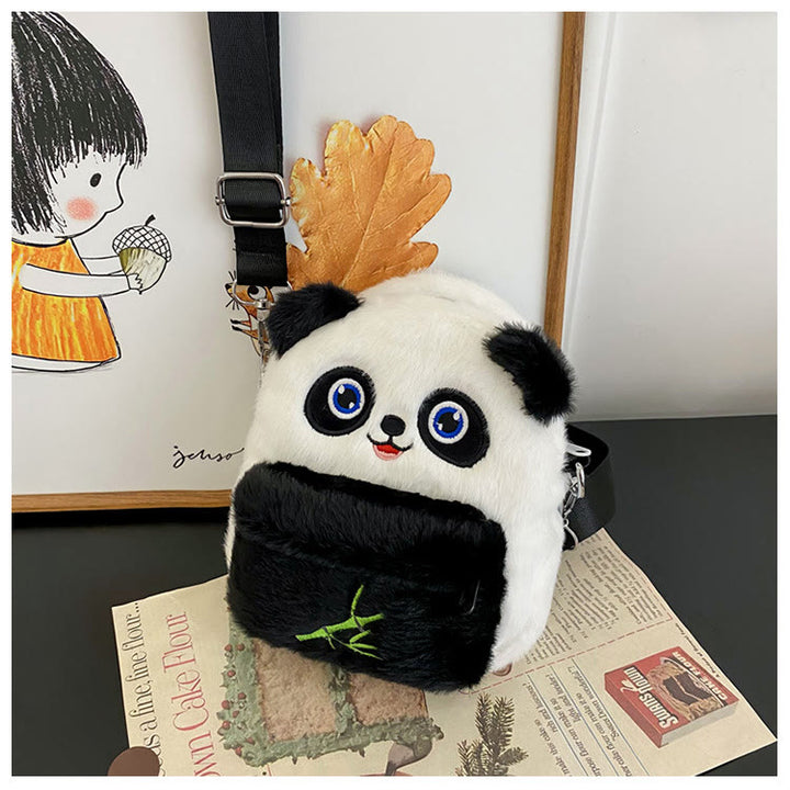 Niedliche Umhängetasche mit Cartoon-Panda-Motiv, Plüschtier, Schultertasche