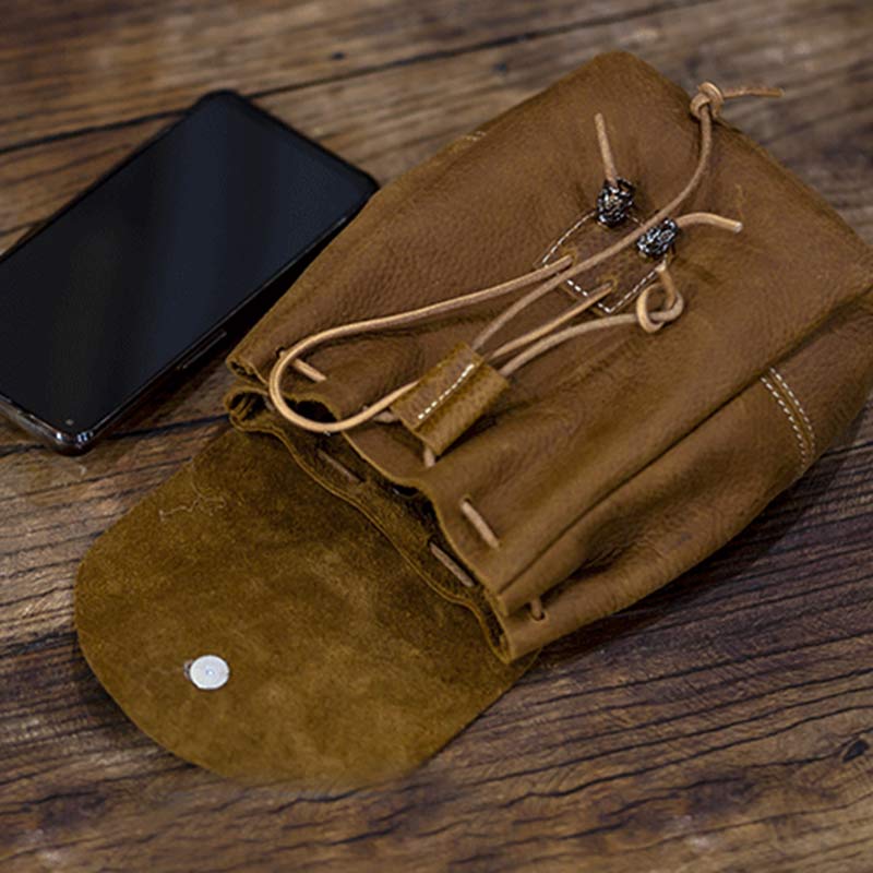 Echtes Leder Kordelzug Beutel Handtasche Hüfttasche Tragbare Brieftasche Gürteltasche