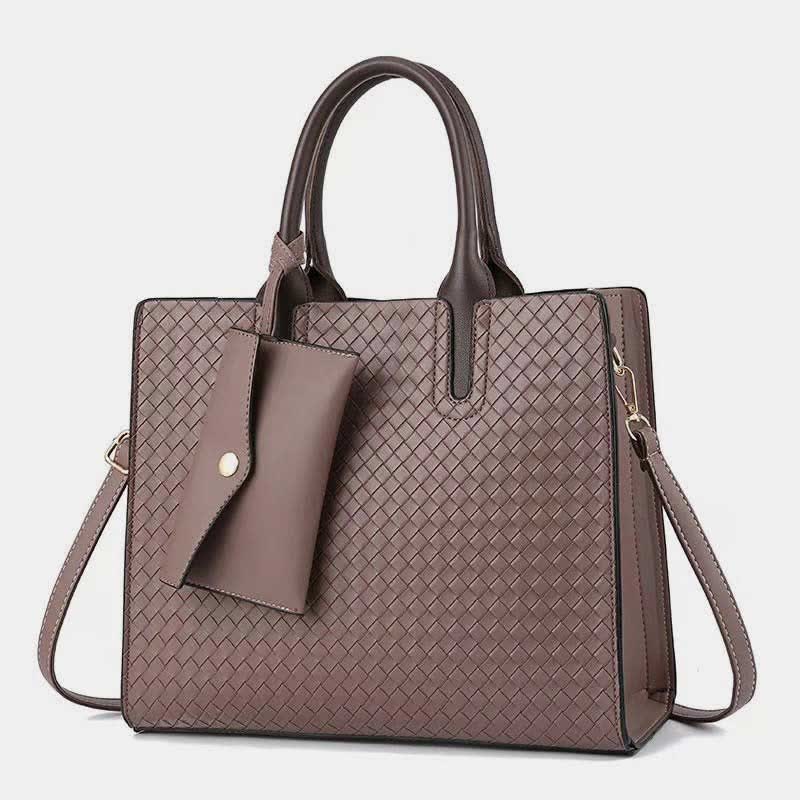 Gewebte Tragetasche für Damen, lässige Handtasche mit Griff oben und kleiner Geldbörse