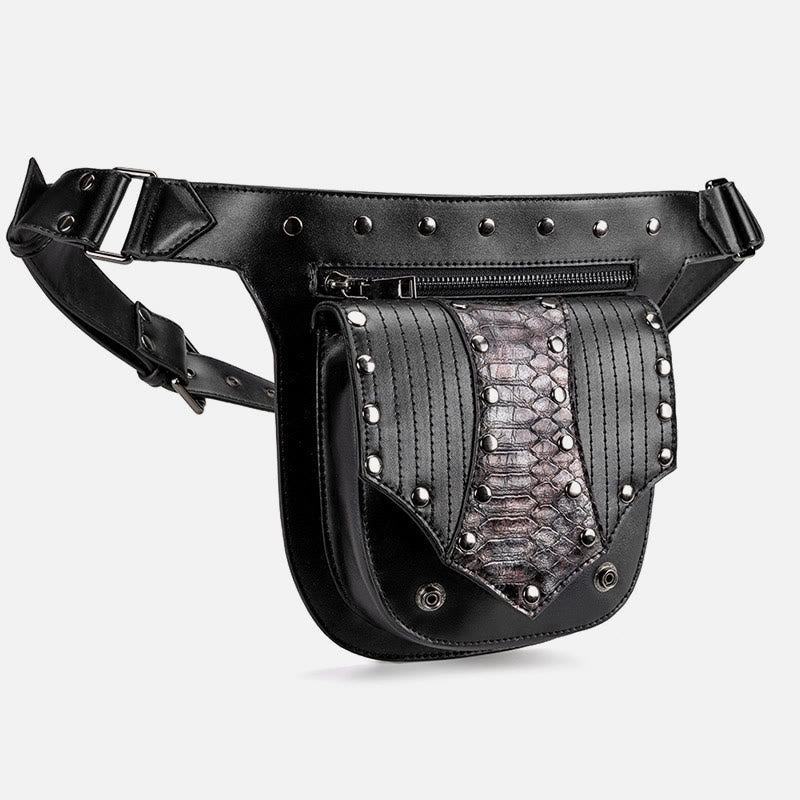Steampunk Gürteltasche für Damen und Herren, Nietenleder, Hüfttasche