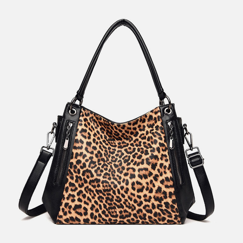 Tote mit Leoparden-Zebra-Print für Damen, veganes Leder, große Handtasche