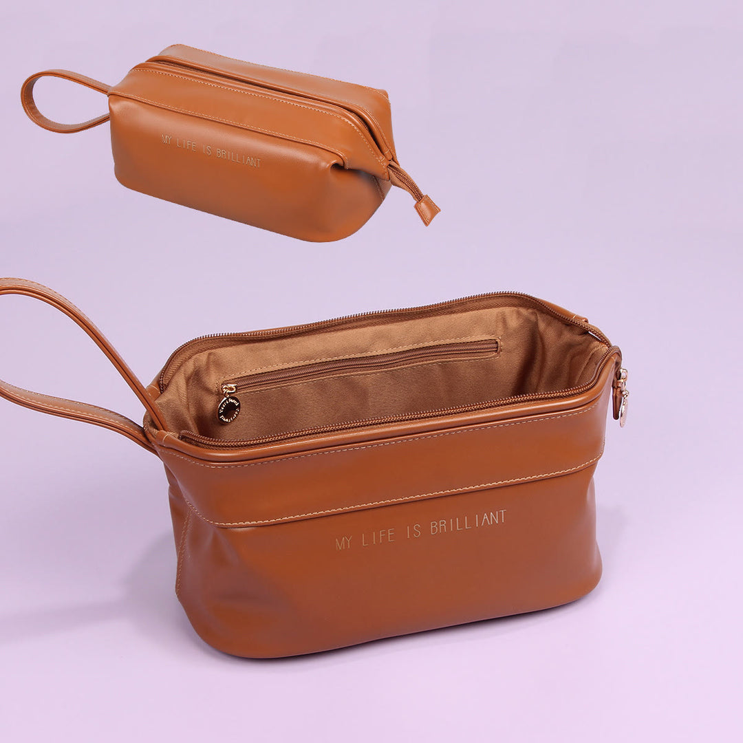 Make-up-Tasche für Damen, tragbare Reise-Kulturtasche aus Leder