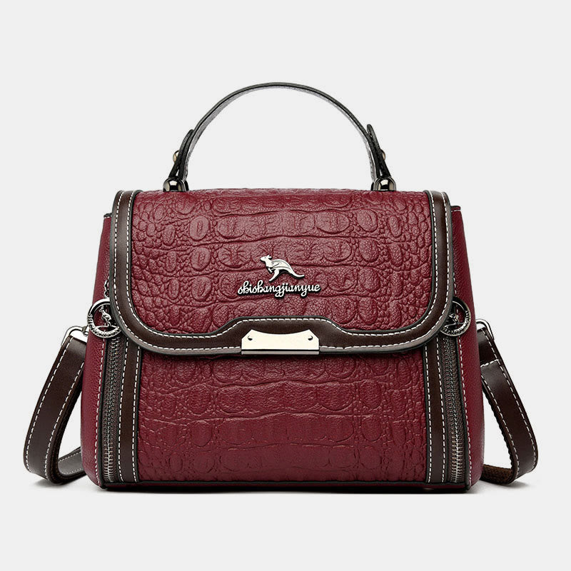 Handtasche mit Krokodil-Print für Damen, geräumige Umhängetasche aus PU-Leder