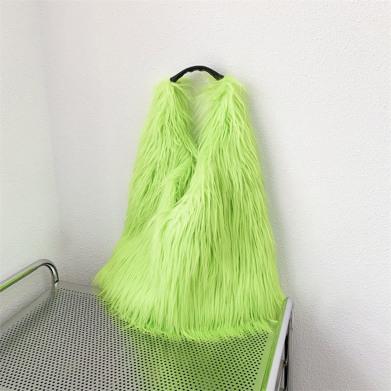 Große Umhängetasche für Damen, Party-Tasche aus Kunstpelz und Plüsch