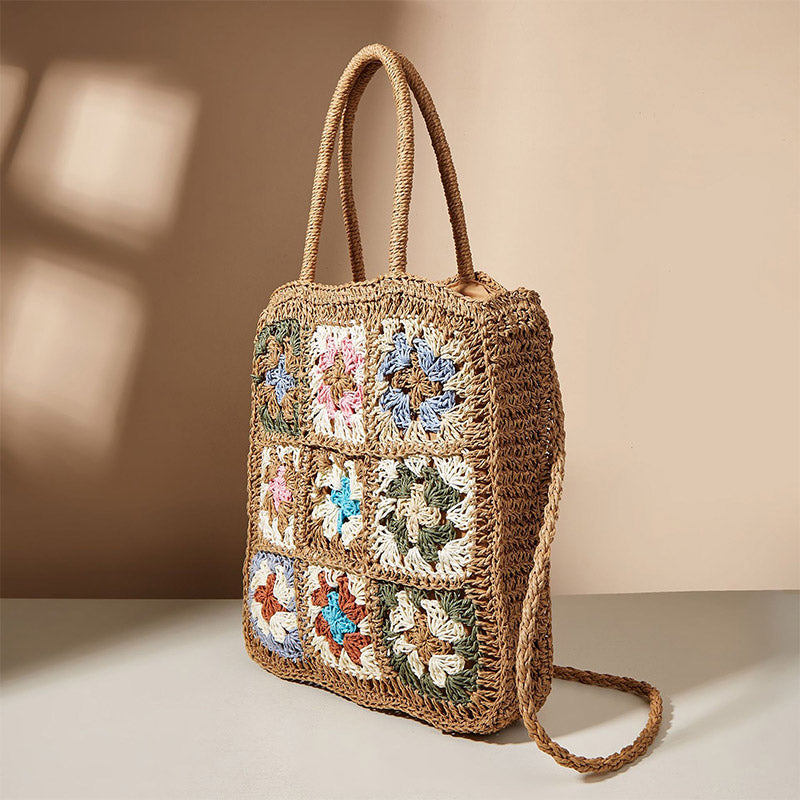 Blumenmuster Sommer Handtasche Stroh handgewebte Schultertasche Crossbody Geldbörsen