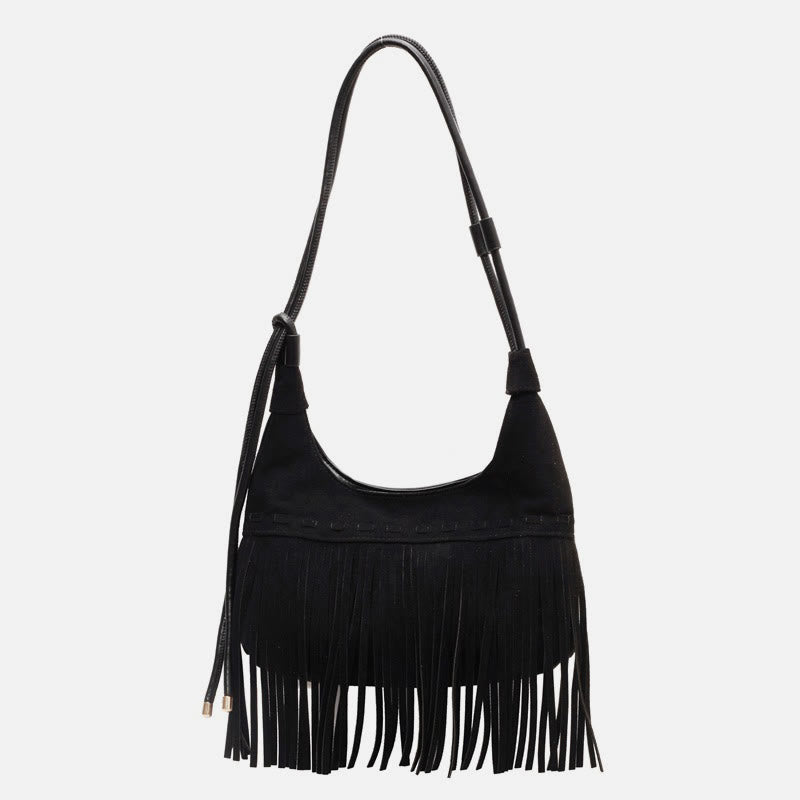 Quaste Unterarm Tasche für Frauen Retro Volltonfarbe Schultertasche