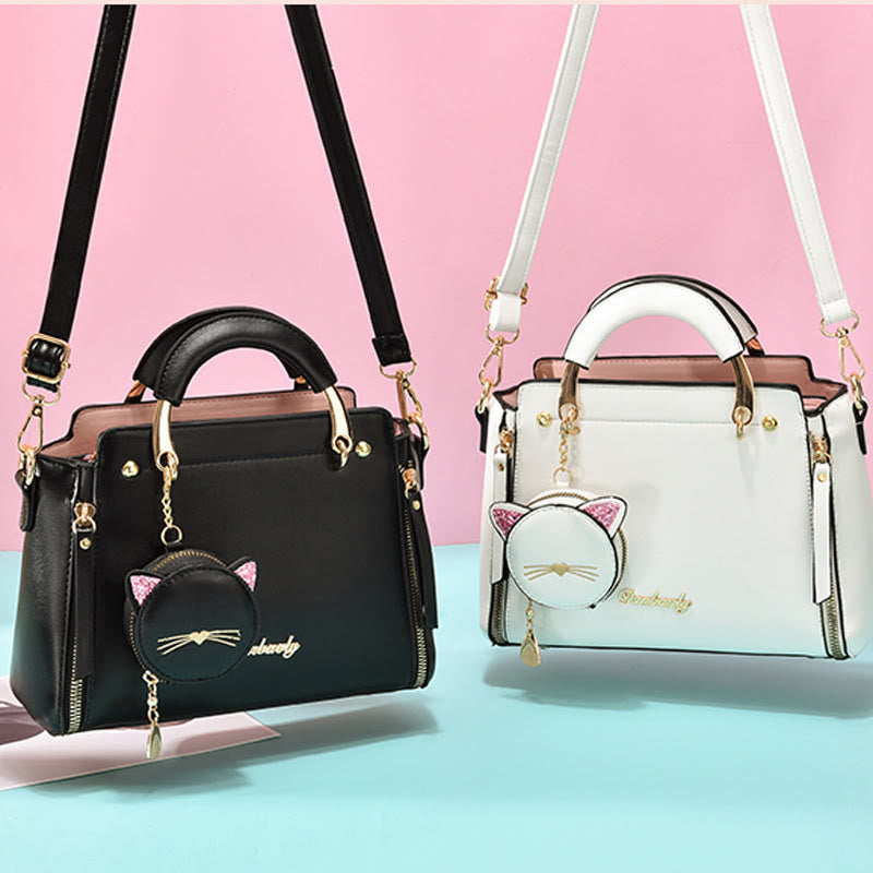 Süße Kätzchen-Handtasche mit abnehmbarem Riemen für Damen, Umhängetasche