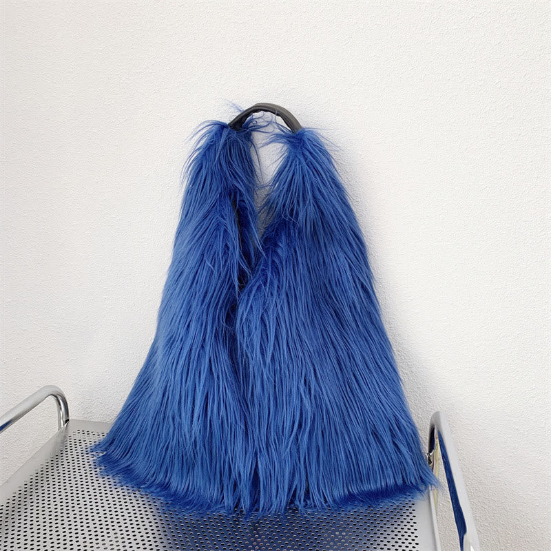 Große Umhängetasche für Damen, Party-Tasche aus Kunstpelz und Plüsch