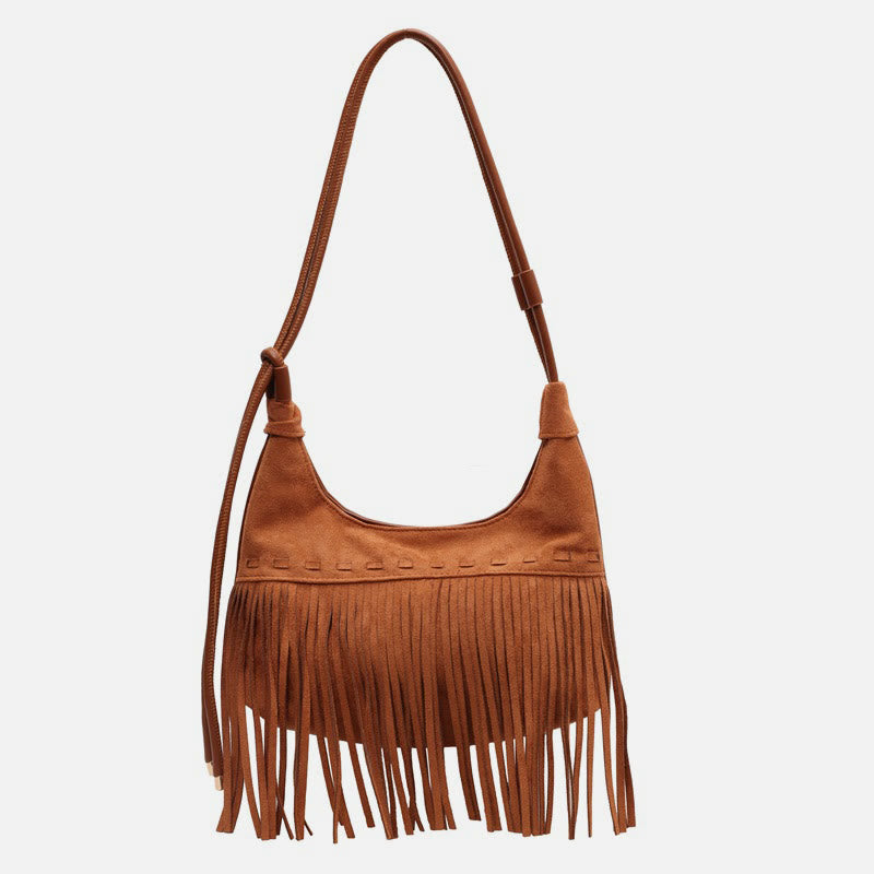 Quaste Unterarm Tasche für Frauen Retro Volltonfarbe Schultertasche