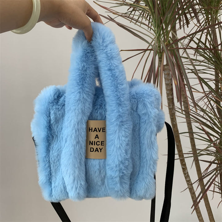 Umhängetasche für Damen, einfarbig, Kunstfell, große Handtasche